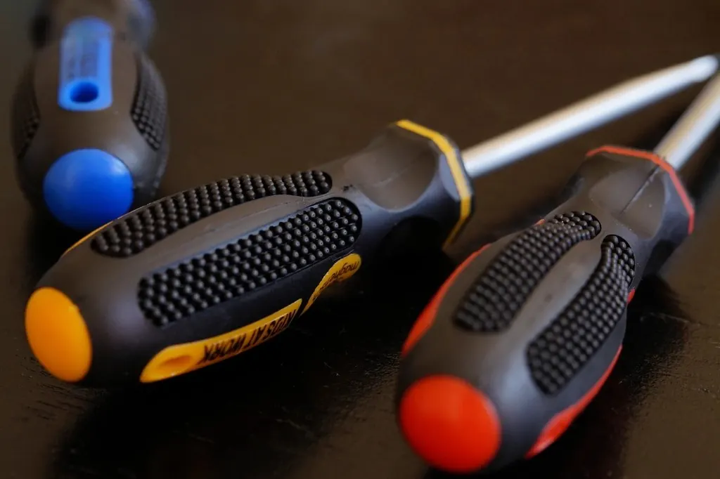 Set of screwdrivers on a work surface